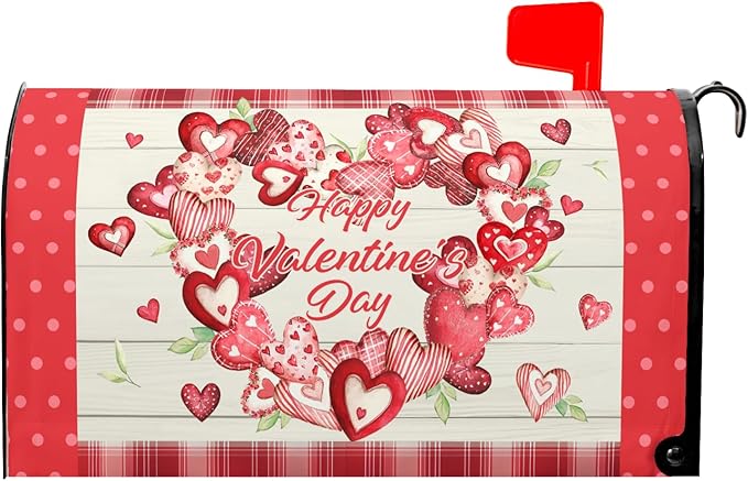 Kawani Happy Valentine's Day Mailbox Covers Magnetic Pink Red Love Heart Valentines Mailbox Covers Magnetic Standard Size 21x18 Inch Holiday Post Letter Box Cover for Garden Yard Decor