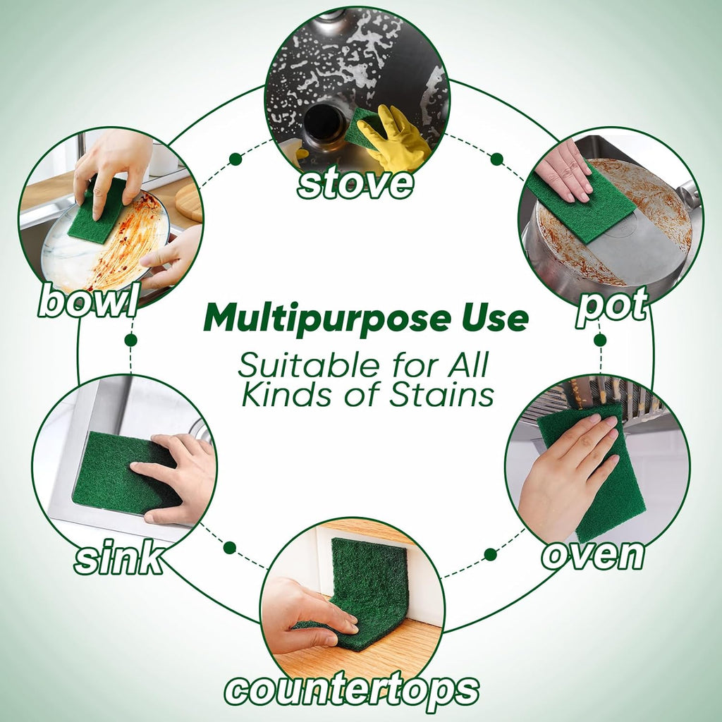HOMEXCEL Heavy Duty Scouring Pad, 24 Pack Green Scrubbing Pads, Dish Scrubber Reusable for Cleaning, Multipurpose Scrub Pads for Household Kitchen Dishes Pots Pans & Metal Grill