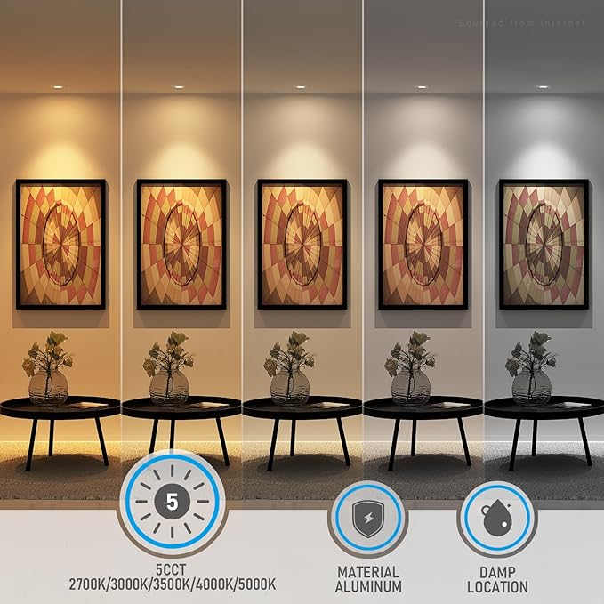 TORCHSTAR 5CCT 3 Inch Slim LED Recessed Lighting with Junction Box, CRI90 Dimmable 6W Ultra-Thin LED Recessed Light, 2700K-5000K Selectable, 450LM Downlight, ETL & Energy Star, Pack of 6