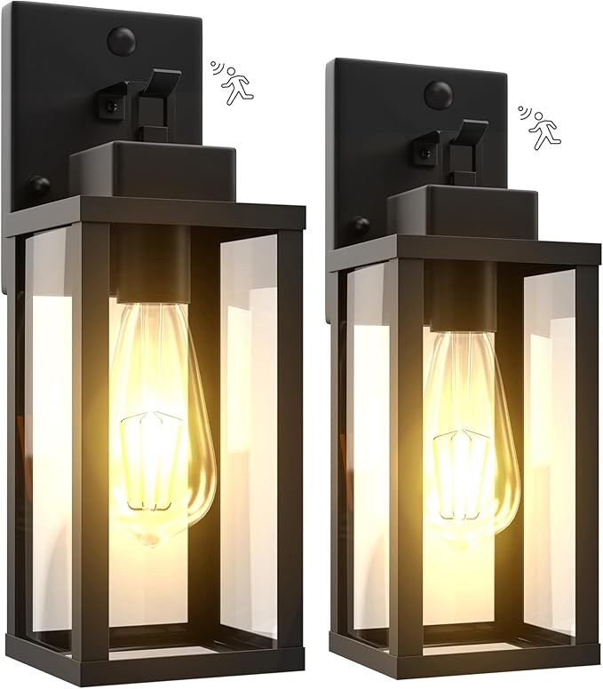 Motion Sensor Dawn to Dusk Outdoor Sensor Light Fixture Anti-Rust Exterior Wall Lighting Waterproof Outdoor Wall Lantern for Porch Patio Front Door Garage - 2 Pack