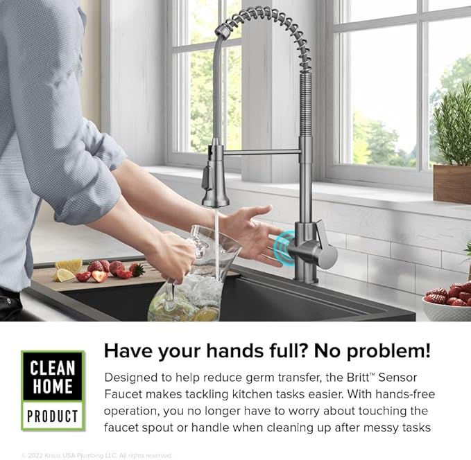 KRAUS Britt Touchless Sensor Commercial Single Handle Pull Down Kitchen Faucet in Spot Free Stainless Steel, KSF-1691SFS