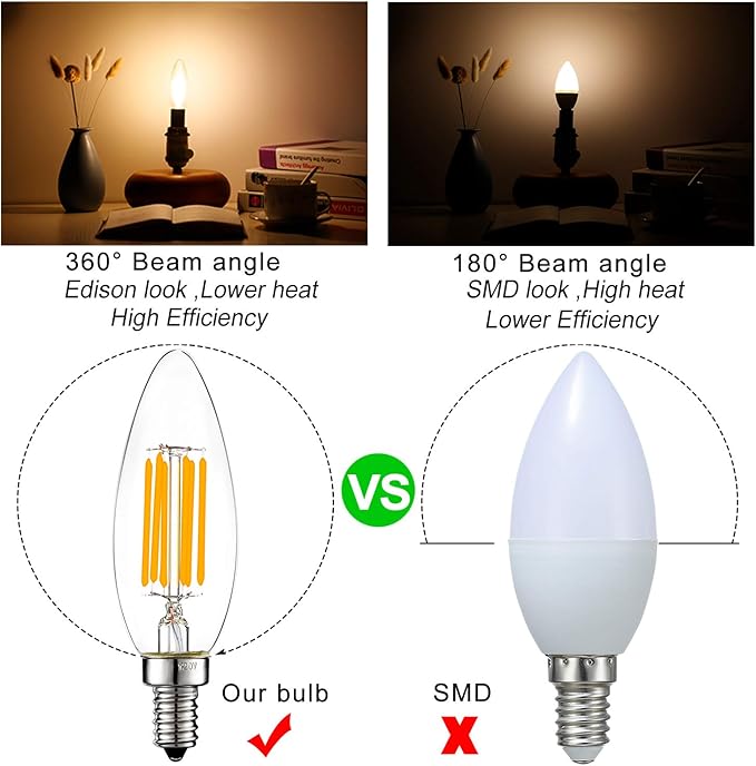 LiteHistory Dimmable B10 led Bulb 6W Equal 60W led Candelabra Bulb 2700k Clear e12 Edison Bulb for Chandelier Light Bulbs and Ceiling Fan Light Bulbs AC120V 600lm b11 led Bulb Torpedo 6Pack