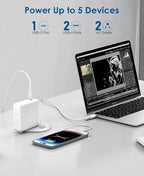 3-inch Desktop Power Grommet,Max 65W USB C Charger,2 Outlets and 3 USB, High-Speed Charging Station, Flush Mount Desk Hole Round Power Outlet, Recessed Power Strip,6ft Cord Flat Plug