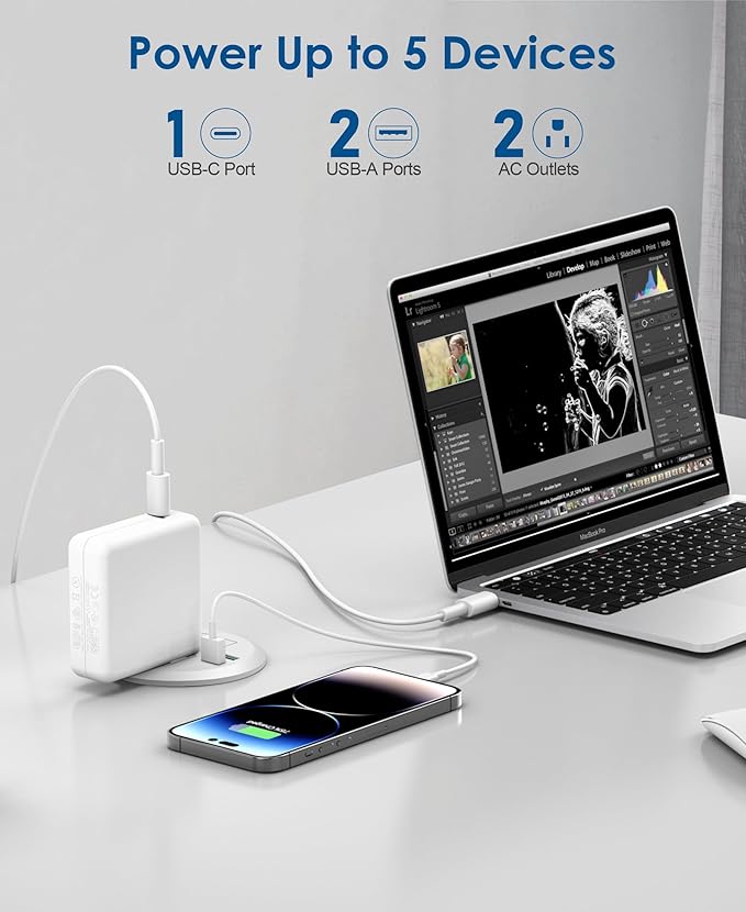 3-inch Desktop Power Grommet,Max 65W USB C Charger,2 Outlets and 3 USB, High-Speed Charging Station, Flush Mount Desk Hole Round Power Outlet, Recessed Power Strip,6ft Cord Flat Plug