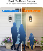 VIANIS Outdoor Wall Light Fixtures,Dusk to Dawn Outdoor Wall Lanterns,Anti-Rust Wall Mounted Lighting with Glass Shade, Black Wall Lamp with E26 Socket for Porch, 2 Pack