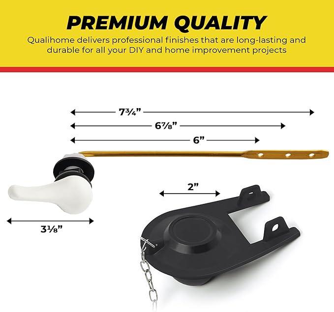 Qualihome Front Mount White Toilet Handle Replacement Kit with 2 Inch Universal Toilet Flapper Replacement Kit and Stainless Steel Toilet Flapper Chain