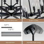 Black Chandelier 8-Light, 26" Modern Industrial Dining Room Light Fixture, Large Geometric Pendant Lighting for Living Room Kitchen Foyer Office, Large Hanging Chandelier