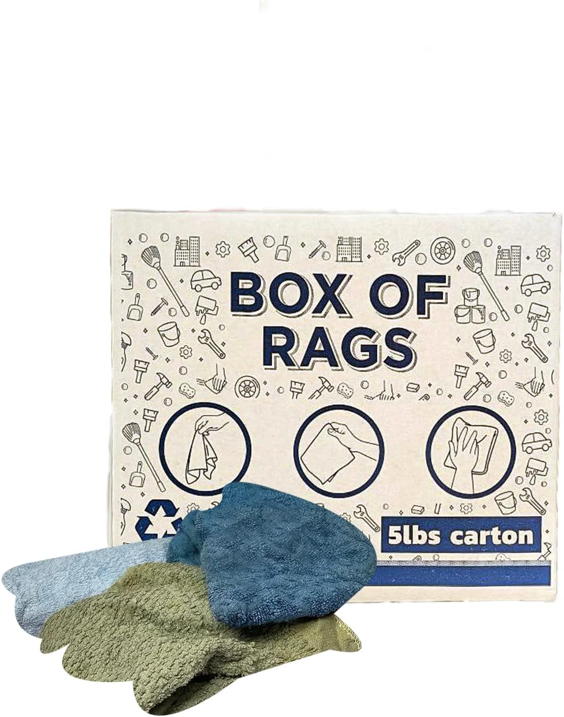 Recycled Color Terry Cloth Rags (5 lbs. Box) - Super Absorbent Cotton Towel Cleaning Rags for Garage, Shop Rags, Industrial Use & Housekeeping - Shop Rags Bulk