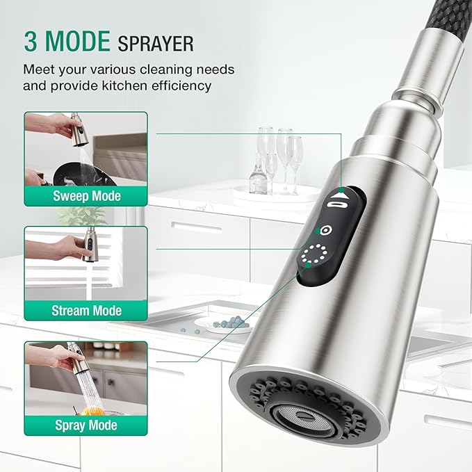 CREA 2 in 1 Kitchen Faucets with Soap Dispenser Built-in and Pull Down Sprayer,Single Handle Bar Sink Faucet 1 Hole Utility Laundry Commercial Faucet Brushed Nickel Stainless Steel