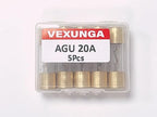 20A AGU Fuse 20 Amp Gold Plated Glass Inline Automobile Audio Fuses for Car Auto Stereo Amplifier Safety Power Protection 12V (Pack of 5 Pcs)