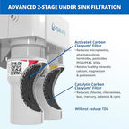 Aquasana Under Sink Water Filter System - Reduces PFAS, Lead, & Chlorine in Drinking Water - Under Counter Claryum Filtration for Kitchen - 2-Stage - Oil-Rubbed Bronze Faucet - AQ-5200.62