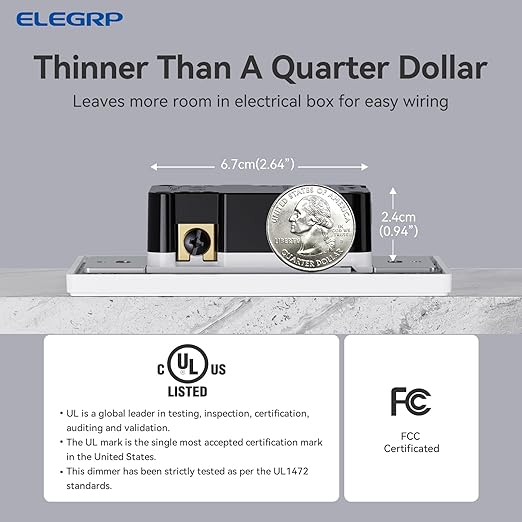 ELEGRP Digital Dimmer Light Switch for 300W Dimmable LED/CFL Lights and 600W Incandescent/Halogen, Single Pole/3-Way LED Slide Dimmer, Wall Plate Included, UL Listed, 6 Pack, Matte White