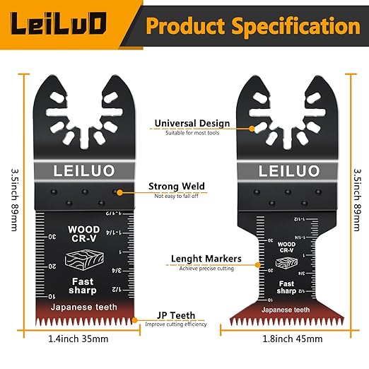 LEILUO 50 Pcs Multitool Blades Japanese Teeth Fast Cutting Oscillating Tool Blades CRV Material Oscillating Saw Blades Universal Accessories with Storage Bag Fit DeWalt Milwaukee Makita and More
