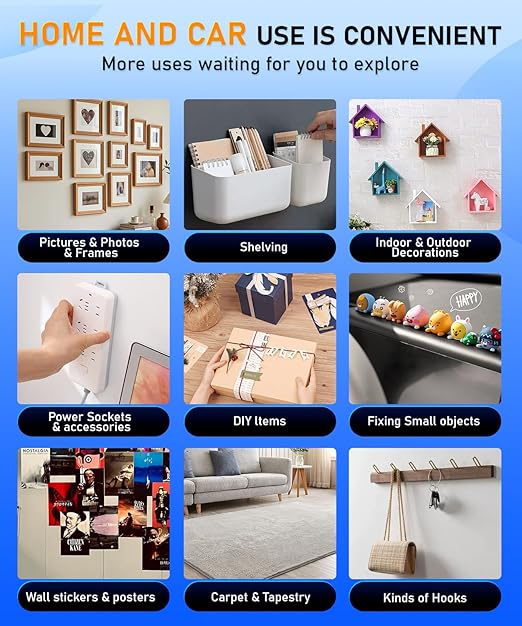 Heavy Duty Mounting Tape with Inch Measure Mark, Removable Clear Traceless Double Sided Strong Adhesive Tape for Wall, Carpet, Poster, Dorm Room, No Residue 1.18" x 15Ft