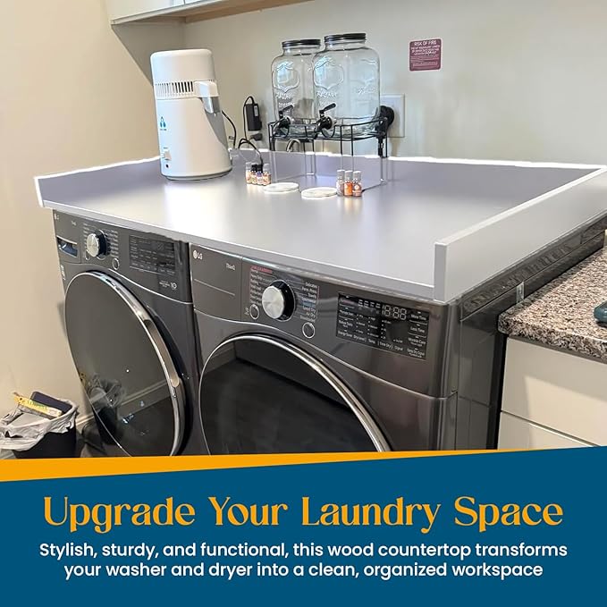 B&B HARDWARE Over Washer and Dryer Countertop - Heavy-Duty Laundry Countertop - Washer Dryer Shelf - Laundry Room Topper - Washing Machine Shelf with Silicone Pegs - Light Gray, 26 x 54