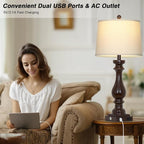 29" Tall Farmhouse Table Lamp for Living Room Set of 2,Vintage Retro Nightstand Lamps with USB C+A Ports & AC Outlet,3-Way Dimmable Touch Bedside Lamp for Bedroom Side Table,Dark Brown