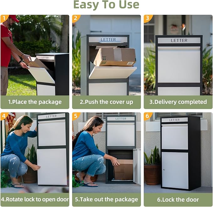 Package Delivery Boxes for Outside, Extra Large Capacity Modern Mailbox, Outdoor Freestanding Porch Box for Package (Black and White)