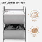 STORAGE MANIAC 80 Liters Vertical Rolling Laundry Hamper, 2 Section Laundry Sorter with Wheels and 2 Breaks, 2-tier Laundry Baskets for Small Space, Dorm, Laundry Room, Closet, Bathroom, Gray 2-tier