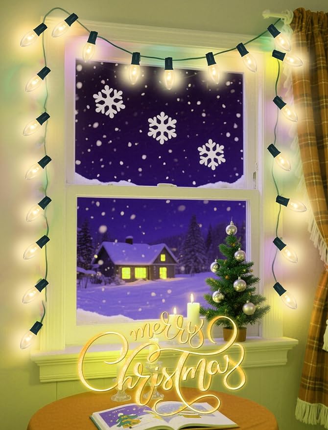 50 Pack C9 Christmas Replacement Bulbs, 7W Clear Incandescent Bulbs for Outdoor String Lights, Clear Night Light Bulbs for Porch, Patio, Garden, Wedding Decor, Warm White, E17 Intermediate Base