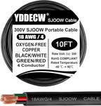 10ft 18/4 18 AWG Portable Power Cable (4 Conductor) - SJOOW 300V 18 Gauge Electric Wire for Motor Leads, Portable Lights, Battery Chargers and Machinery - 4 Conductor - 10 Feet Electrical Cord