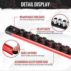 Magnetic Socket Organizer, 3-Piece Heavty Duty Aluminum Socket Holder, Socket Rail for Tool Box, Premium Quality 360° Swivel Socket Rack Kit with 40 Clips for 1/2, 3/8, 1/4-Inch(Red)