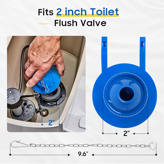 Universal Toilet Flapper Replacement Kit: 2 Inch Toilet Tank Flapper 2 Stainless Chains Designed for American Standard Kohler Toto Gerber Toilet Stopper Water Saving Easy to Install Heavy Duty Rubber