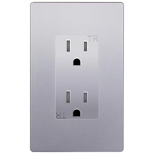 ENERLITES Elite Series Decorator Receptacle, Child Safe Tamper-Resistant Outlet, Self-Grounding, Residential Grade, 15A 125V, UL Listed, 61501-TR-SVWP, Silver with Wall Plate