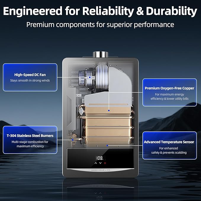 Natural Gas Tankless Water Heater, Indoor Max 3.6 GPM, 85,000 BTU On Demand Instant Hot Water Heater Natural Gas with LED Temperature Control Panel, 1/2" NPT Connector Size, CSA Certified, Gray