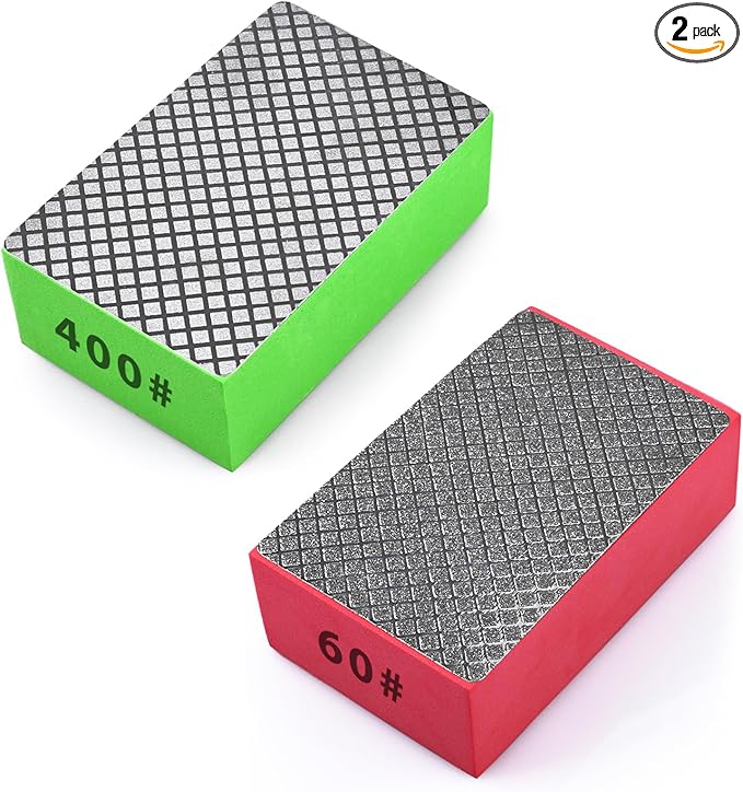 2pcs Diamond Hand Polishing Pads for Ceramic Tile Glass Grinding,Sanding Blocks Polishing 60#,400#