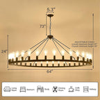Large black wagon wheel chandelier 64 inch,36-Light Farmhouse wagon Wheel Chandeliers Round Industrial ceiling light fixtures for outdoor porch high ceilings Living Dining Room Foyer Entryway