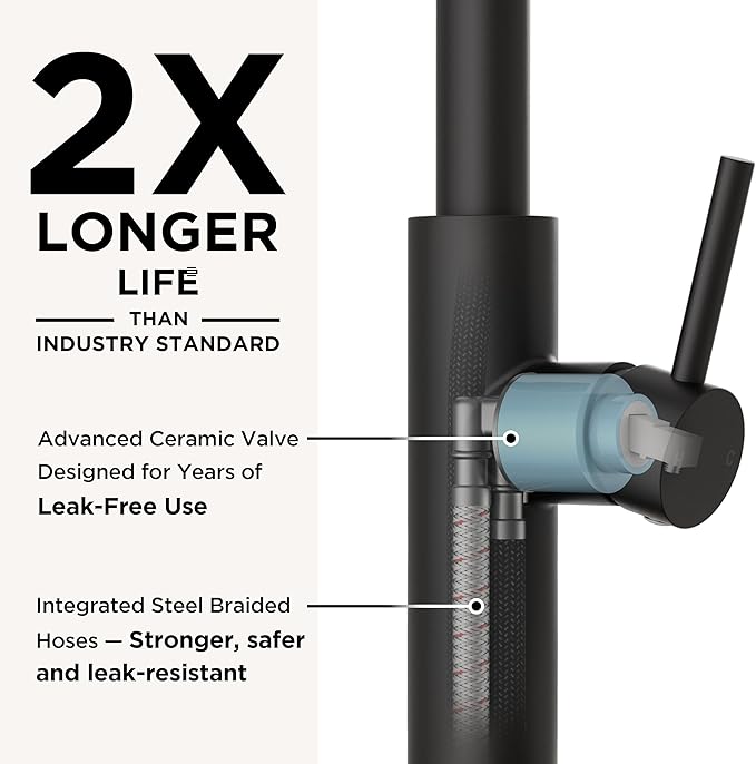 FORIOUS Kitchen Faucet with Soap Dispenser, Modern Matte Black, Single Handle High Arc Stainless Steel Kitchen Sink Faucet with Pull Down Sprayer, 1 or 3 Hole Deck Mount for RV, Laundry, Outdoor