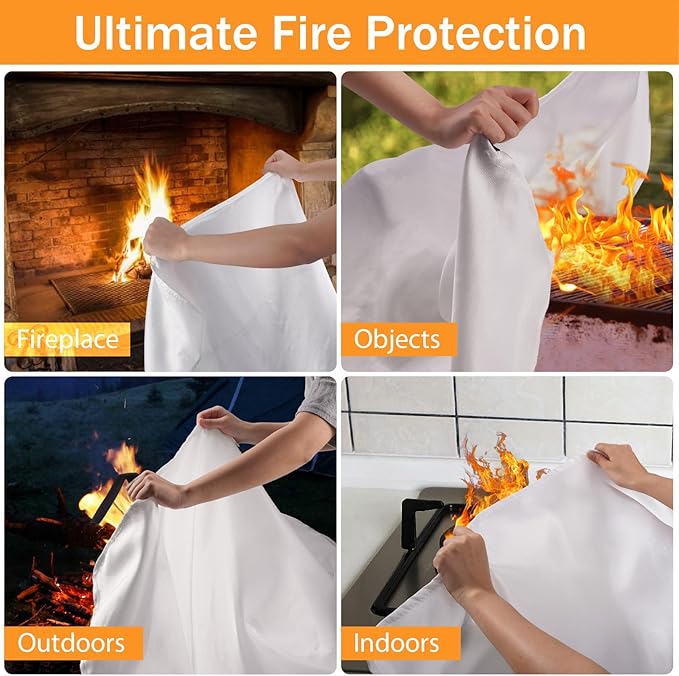 Emergency Fire Blanket for Home Kitchen - 2 Pack, 40 in X 40 in, KANHIRO 2.0 Emergency Silicone Fire Blanket