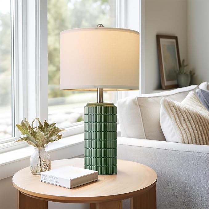 PoKat 24" Modern Ceramic Table Lamps Set of 2 for Bedroom, Green Bedside Lamps for Night Stands, Farmhouse House Decor Nightstand Table Lamps for Living Room End Table Green