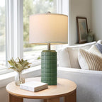PoKat 24" Modern Ceramic Table Lamps Set of 2 for Bedroom, Green Bedside Lamps for Night Stands, Farmhouse House Decor Nightstand Table Lamps for Living Room End Table Green