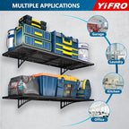 4-Pack 1.5x4ft Heavy Duty Garage Wall Shelving, 1000 lbs Load Capacity, Garage Shelving Wall Mounted, Storage Rack with Hooks, Black