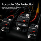 60A Waterproof DC Circuit Breaker with Manual Reset, 12V–48V Inline Fuse with Screws & Terminals for Trolling Motor, Marine, RV, Car Audio, Solar Battery System