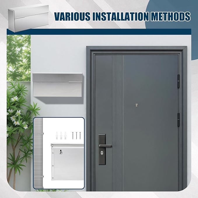 Stainless Steel Mailboxes for Outside 14.5'' x 7.1'' x 3.75'' Wall Mounted Large Capacity Mailbox Silver Rust Proof and Rainproof Steel Drop Box