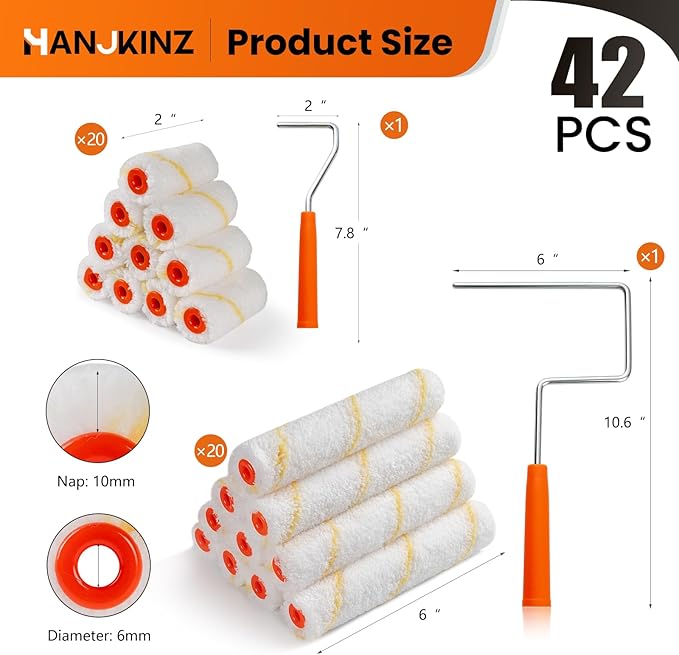 Microfiber Paint Roller, 40 Pack 2 Inch and 6 Inch Small Paint Roller Covers, Mini Paint Rollers for House Painting with Paint Roller Frame, Wall Painting Tool