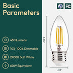 ALAMPEVER E26 LED Bulb 60W Equivalent, Dimmable B11 Candelabra Light Bulbs, 2700K Soft White, 450LM, Vintage Edison Style, Perfect for Ceiling Fans & Home Decor, 6 Pack