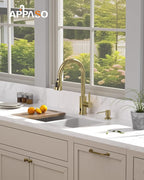 APPASO Touchless Kitchen Faucets Gold, Brushed Gold Kitchen Faucet Touchless, Touchless Kitchen Faucet with Pull-Down Sprayer and Soap Dispenser, Stainless Hands Free Faucet for Kitchen Sink 2-4 Hole