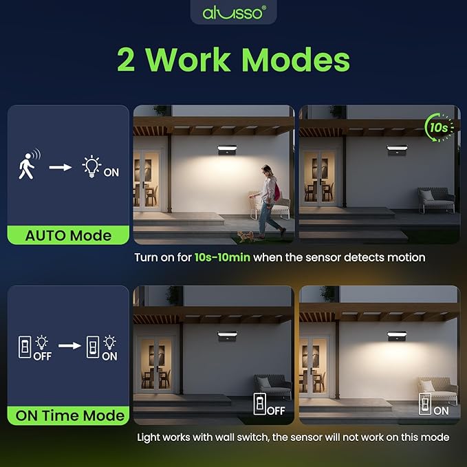 ALUSSO® 20W/40W/55W LED Outdoor Motion Sensor Wall Light, 3000K/4000K/6500K Exterior Lighting Fixtures, 360° Rotatable Wall Pack Lights, Aluminum IP65 Waterproof Sconce for Porch Patio Garage, Black