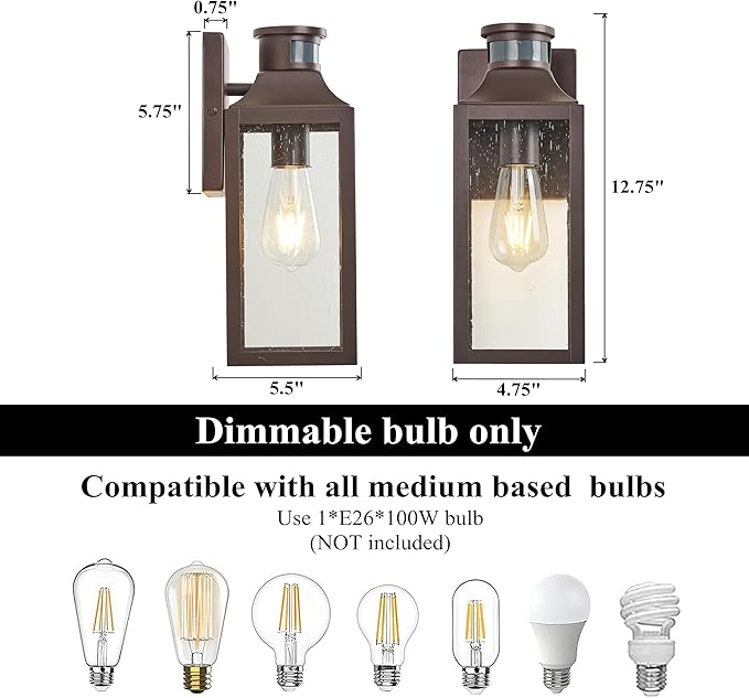 MICSIU Motion Sensor Outdoor Wall Light Fixture, 12.75 Inch Oil Rubbed Bronze Exterior Sconce Lighting, Waterproof Outside Light for House, Front Porch, Garage, Patio, Doorway