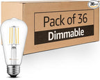 MASTERY MART 36 Pack Vintage LED Edison Bulbs, E26 Led Bulb 5.5W Equivalent to 60W, Dimmable, 4000K Cool White, High Brightness ST58 Antique LED Filament Bulbs, Clear Glass