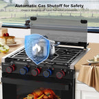 CAMPLUX Elite RV Stove Propane Range 21 Inches, 1.8 Cu.ft. Propane Oven with 3 Burners Cooktop, RV Gas Oven Stove Combo 28,100 BTU/Hr, Black, RGP21MGB