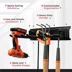 Heavy-Duty Garage Wall Storage System | Wall Mounted Tool Organizer Rack with Shelving | 10-Piece Mounting Kit | Includes 4x8.5” Adjustable Hooks & 2x16.5” Floating Utility Shelves