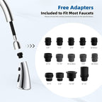 Hibbent Curved Pull Down Kitchen Faucet Head Replacement, 3-Function Kitchen Sink Spray Nozzle with 14 Adapters, Anti-Splash, Compatible with Kohler Bent Faucets, Chrome