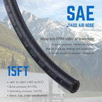 15 FT Air Line Hose Assembly Set Straight Heavy Duty Air Power Hoses for Trailer Truck Tractors Parts
