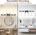 5-Light Bathroom Light Fixtures, 31" Modern Vanity Lights Over Mirror with Milky White Glass Shade, Matte Black Light Fixture, Classic Wall Light Fixture for Mirror Living Room Cabinet Bedroom Porch