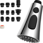 Hibbent 3-Function Pull Down Kitchen Faucet Head Replacement with 12 Adapters, NSF/ANSI/CAN 61 & CUPC Certified Sink Spray Nozzle, Compatible with Moen, Delta, Kohler Faucets, Chrome