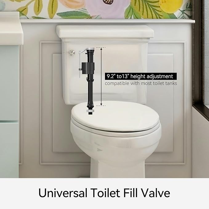 R&T Toilet Fill Valve A1320, Toilet Repair Kit Inside Tank, Universal Toilet Replacement Kit, Quiet and Fast Fill Water, Height Adjustable, Easy to Install